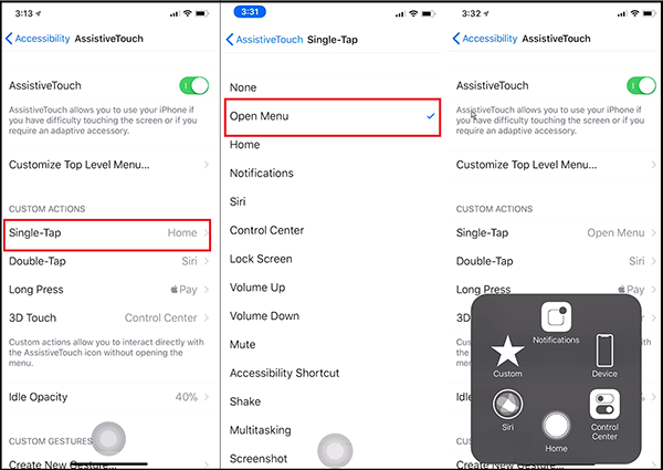 Sau đó bạn cần thiết lập chạm 1 lần cho iPhone